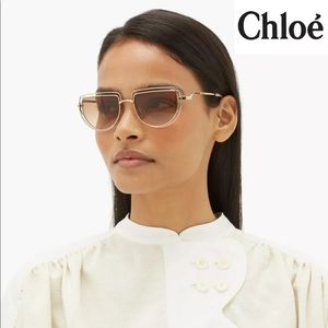 CHLOE CARLINA CE164S 742 ROSE GOLD METAL GRADIENT BROWN CAT EYE  SUNGLASSES.52mm